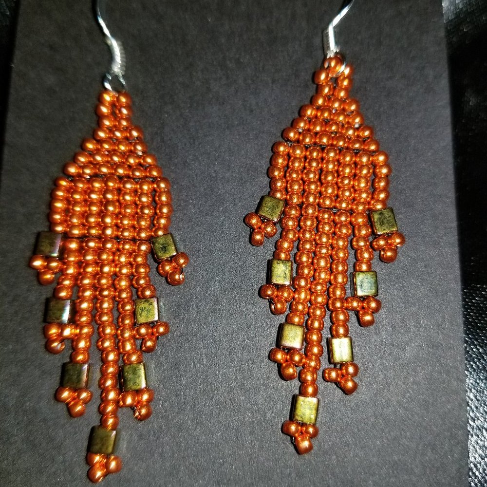 Orange & Gold seed bead earrings
